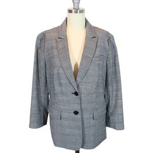 TALBOTS Glen Plaid Wool Blend 2-Button Blazer 14  Black White Preppy Office